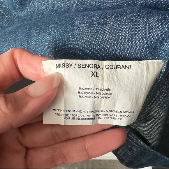 Vintage Martha Stewart  Zipper Denim 3/4 Sleeve Woven Top XL  Blue Denim Top - Picture 9 of 10